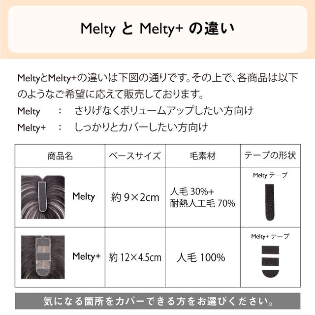 【人毛100% ピンなし部分ウィッグ】 Melty+